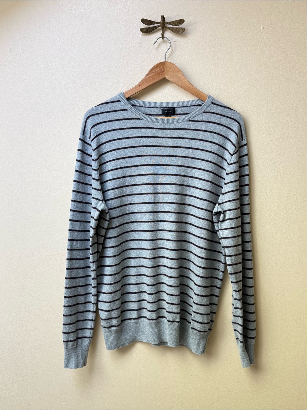 J. Crew Striped Gray Crewneck Sweater Cotton Cashmere
